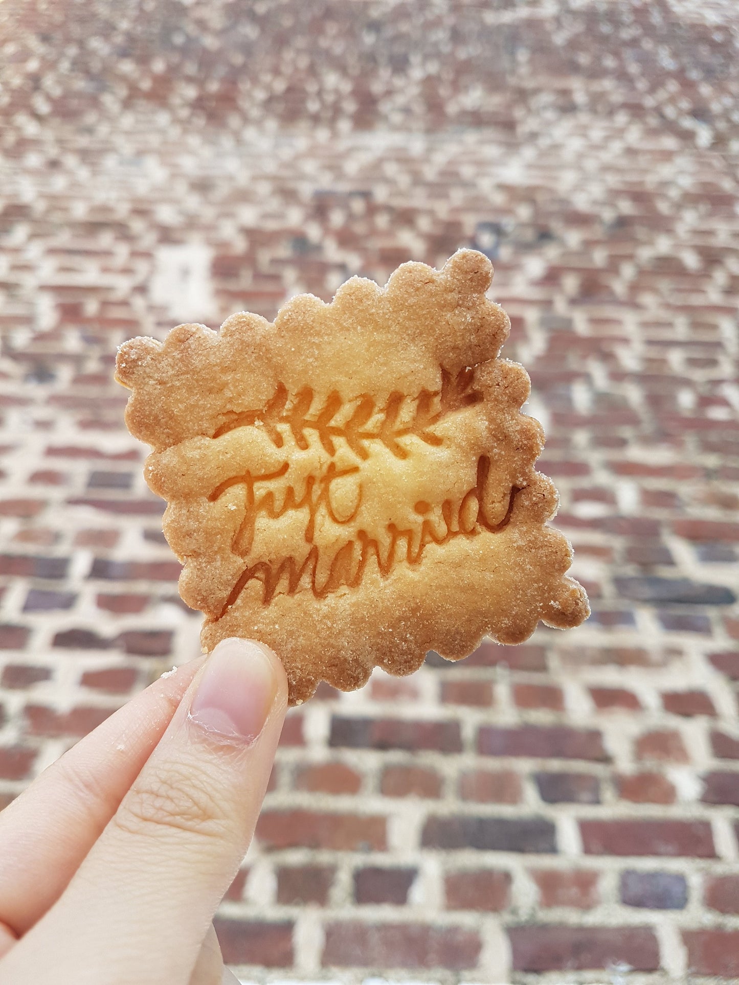 Tampon biscuit just married pour personnaliser vos sablés ou cookies de mariage, tampon biscuit avec branche de laurier, tampon mariage