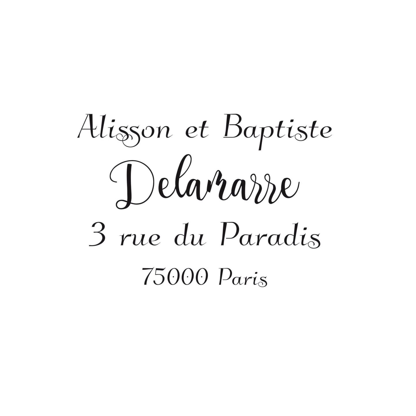 Tampon adresse sur mesure Alisson & Baptiste