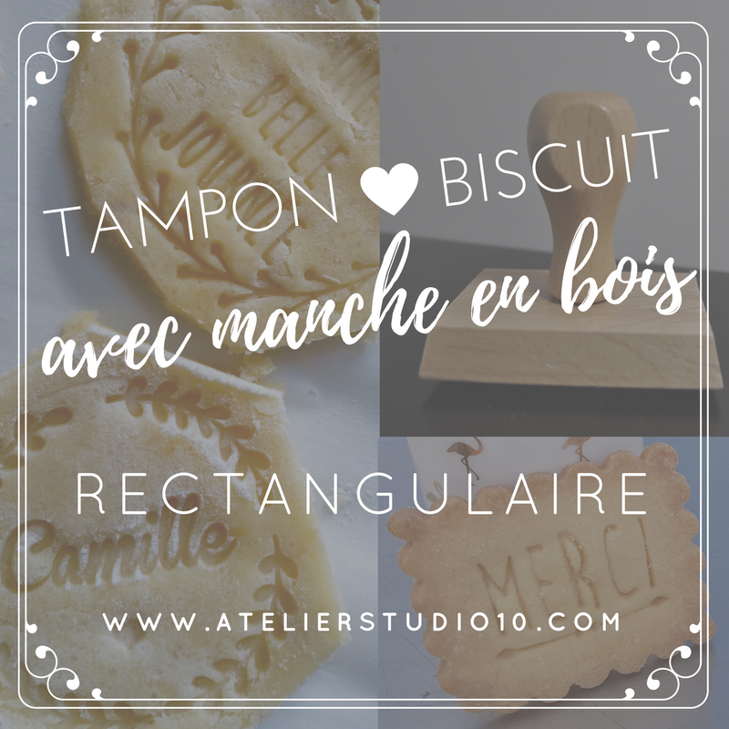 Tampon biscuits rectangulaire avec manche en bois