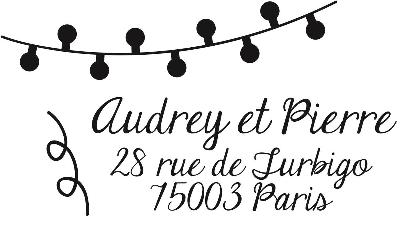 Tampon adresse sur mesure Audrey & Pierre, tampon adresse personnalisé, tampon adresse papeterie mariage, tampon personnalisé sur mesure,