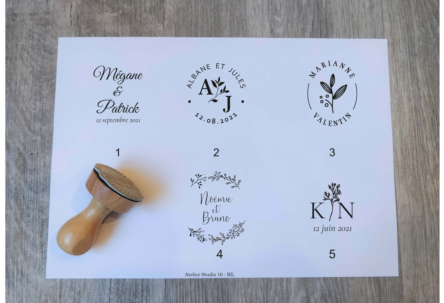 Tampon mariage personnalisé avec vos prénoms, initiales et date de mariage, tampon personnalisable, tampon vintage bois modèle HM