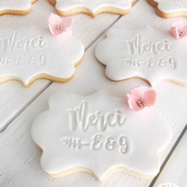 Tampon biscuit mariage merci sur mesure pour personnaliser sablés ou cookies, DIY biscuit personnalisé, tampon biscuit personnalisé