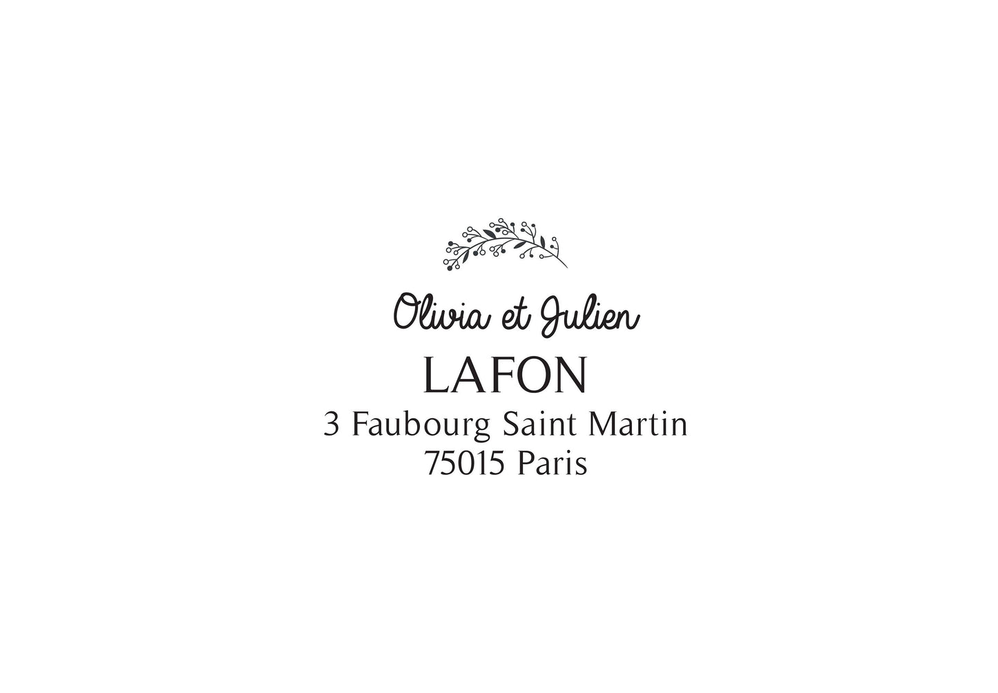 Tampon adresse sur mesure Olivia et  Julien, tampon adresse personnalisé, tampon adresse papeterie mariage, tampon personnalisé sur mesure,