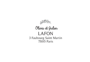 Tampon adresse sur mesure Olivia et  Julien, tampon adresse personnalisé, tampon adresse papeterie mariage, tampon personnalisé sur mesure,