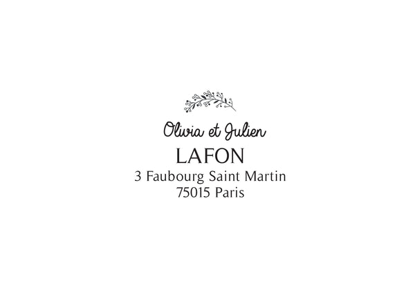 Tampon adresse sur mesure Olivia et  Julien, tampon adresse personnalisé, tampon adresse papeterie mariage, tampon personnalisé sur mesure,