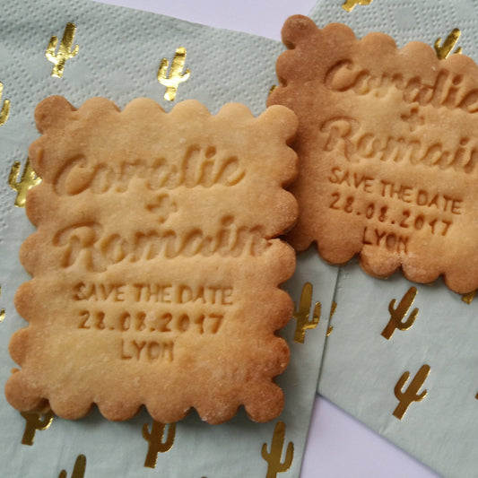 Tampon biscuit mariage Coralie & Romain sur mesure