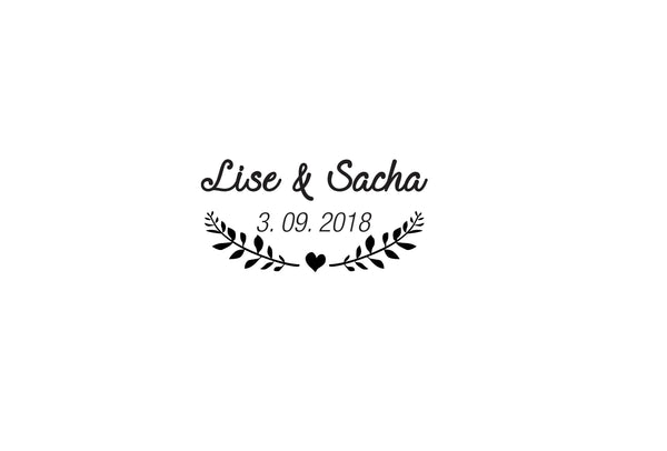 Tampon biscuit mariage Lise & Sacha avec monture sur mesure pour personnaliser vos sablés ou cookies, vos biscuits seront absolument uniques