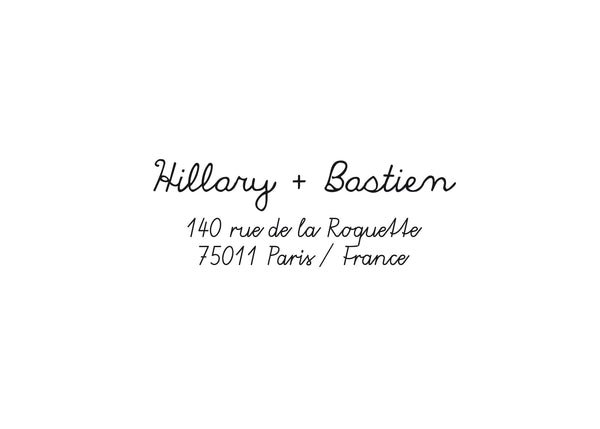 Tampon adresse sur mesure Hillary & Bastien, tampon adresse personnalisé, tampon adresse papeterie mariage, tampon personnalisé sur mesure,