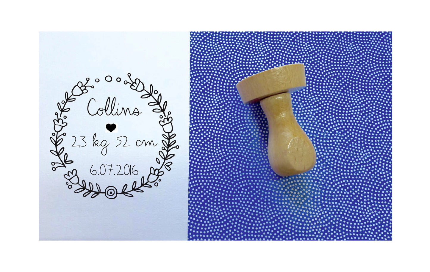 Tampon couronne fleurs C, tampon baptême sur mesure, tampon rond 4,5cm, tampon prénom, tampon date,tampon personnalisé