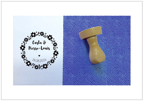 Tampon couronne fleurs, tampon mariage logo personnalisable, tampon logo mariage sur mesure pour décorer vos papeteries de mariage