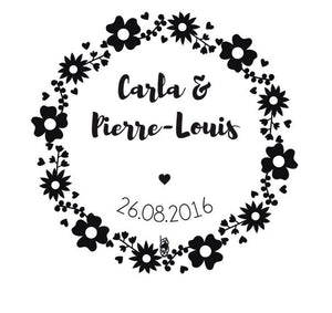 Tampon couronne fleurs, tampon mariage logo personnalisable, tampon logo mariage sur mesure pour décorer vos papeteries de mariage