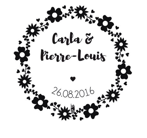 Tampon couronne fleurs, tampon mariage logo personnalisable, tampon logo mariage sur mesure pour décorer vos papeteries de mariage