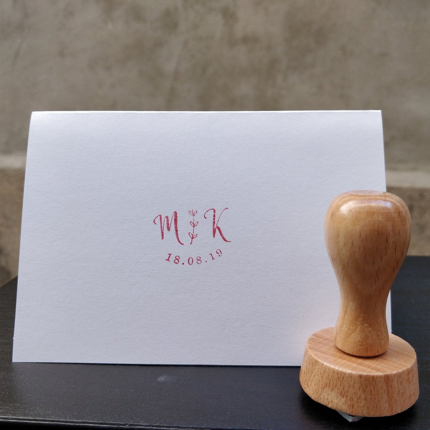 Tampon mariage personnalisé avec vos prénoms, initiales et date de mariage, tampon personnalisable, tampon vintage bois modèle HA