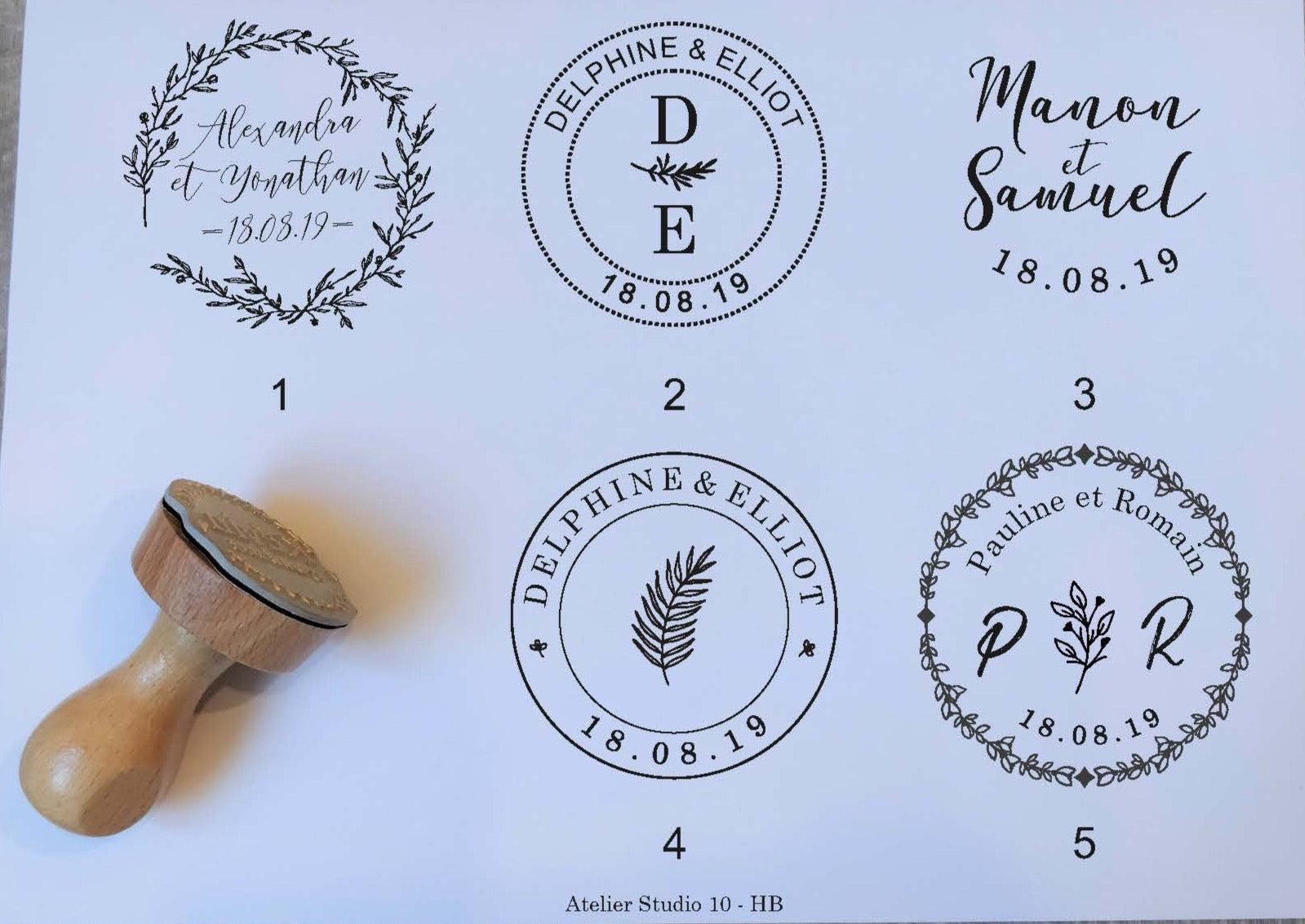 Tampon mariage personnalisé pour votre grand événement et votre papeterie de mariage, tampon en bois vintage personnalisable, modèle HB