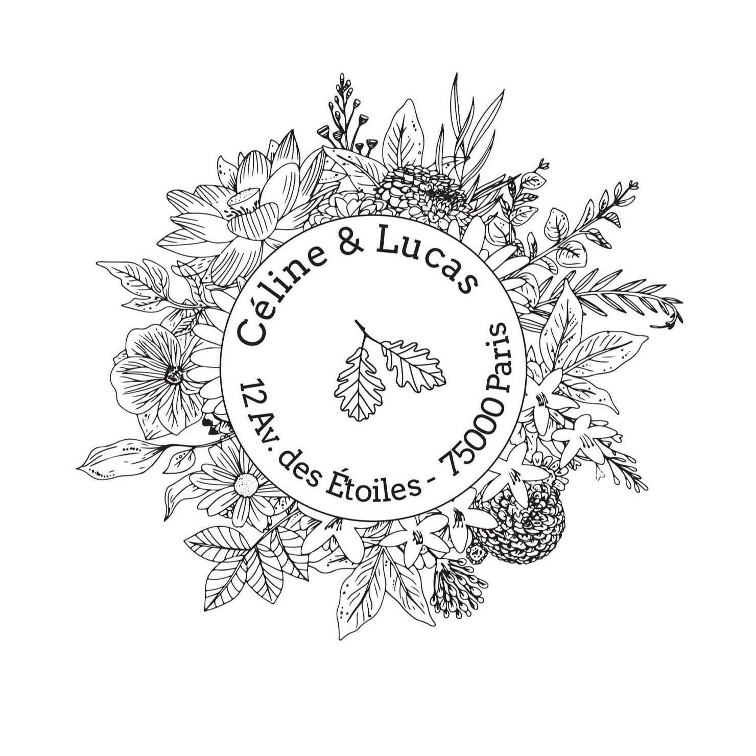 Tampon avec une couronne florales détaillées. Inspiré d'une balade au marché aux fleurs, on a aimé les odeurs, les couleurs et les fleurs plus belles les unes que les autres.