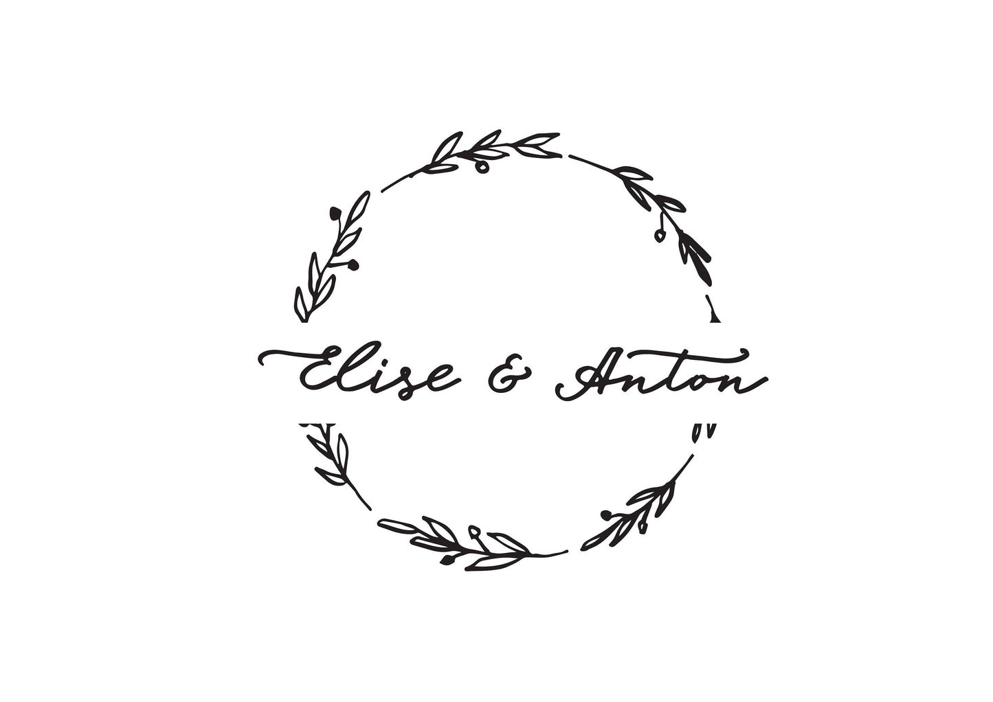 Tampon mariage Elise & Anton couronne de fleurs sur mesure, tampon rond, tampon personnalisé,tampon vintage bois pour vos cadeaux de mariage