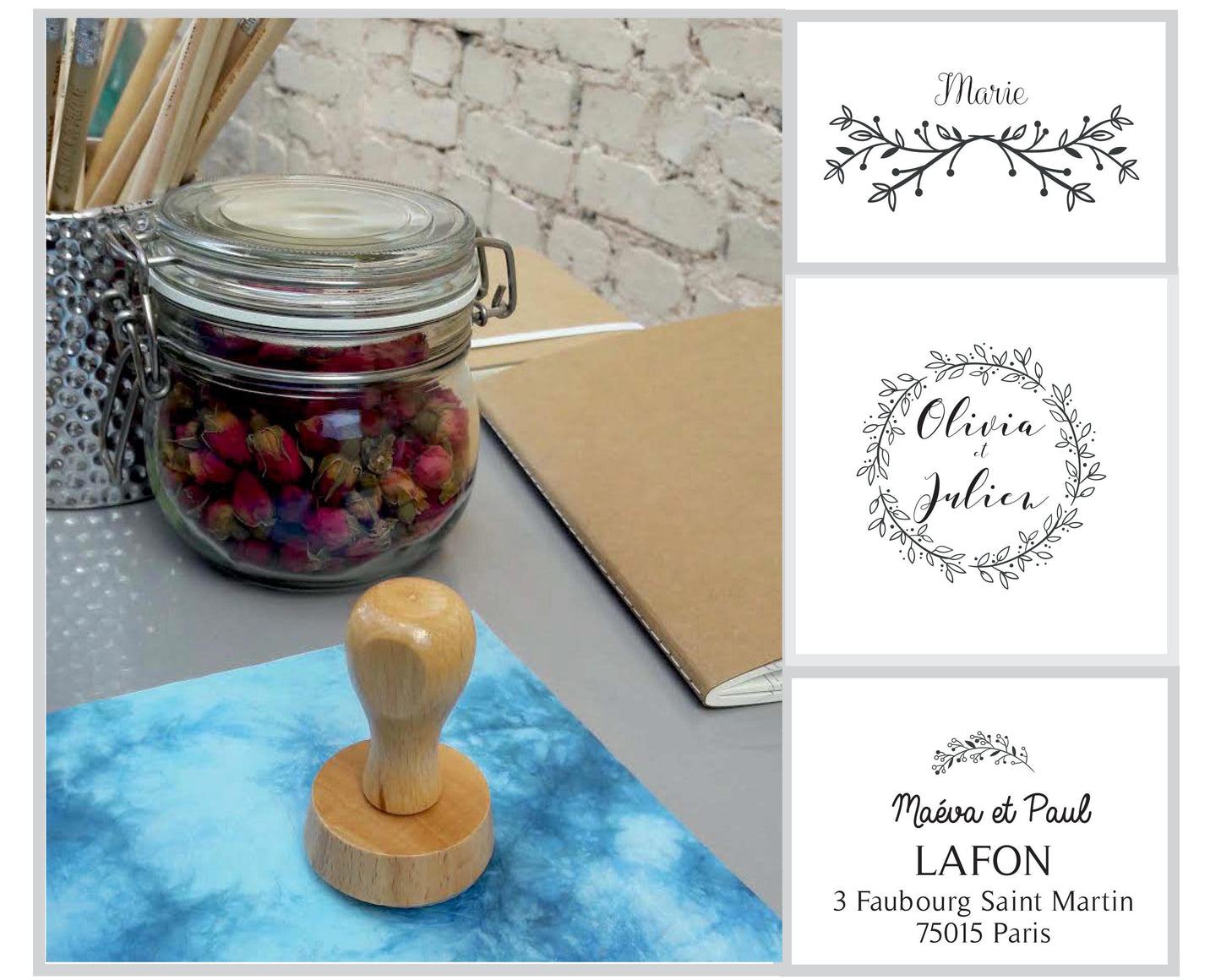 Tampon adresse sur mesure Olivia et  Julien, tampon adresse personnalisé, tampon adresse papeterie mariage, tampon personnalisé sur mesure,