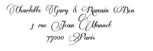Le tampon adresse A14 est une reproduction des écritures manuscrites et calligraphiques d'antan. Pour tous ceux qui souhaitent envoyer des courriers avec une écriture calligraphique et élégante, ceux qui aiment la fermeture des courriers avec un sceau de cire, et ceux qui veulent avoir l'impression de communiquer avec