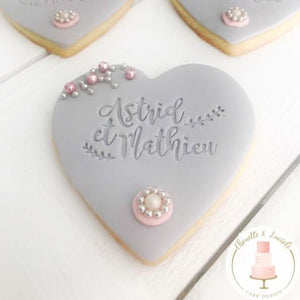 Tampon biscuit mariage Astrid & Mathieu sur mesure pour personnaliser sablés ou cookies, DIY biscuit personnalisé, tampon biscuit personnalisé